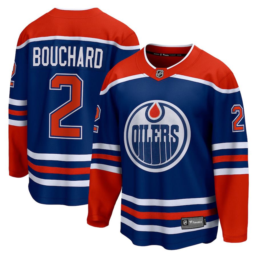 Youth Edmonton Oilers #2 Evan Bouchard Fanatics Branded Royal Home Breakaway Player NHL Jersey